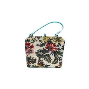 Vintage 1960s Tapestry Purse Floral Print Carpet Handbag